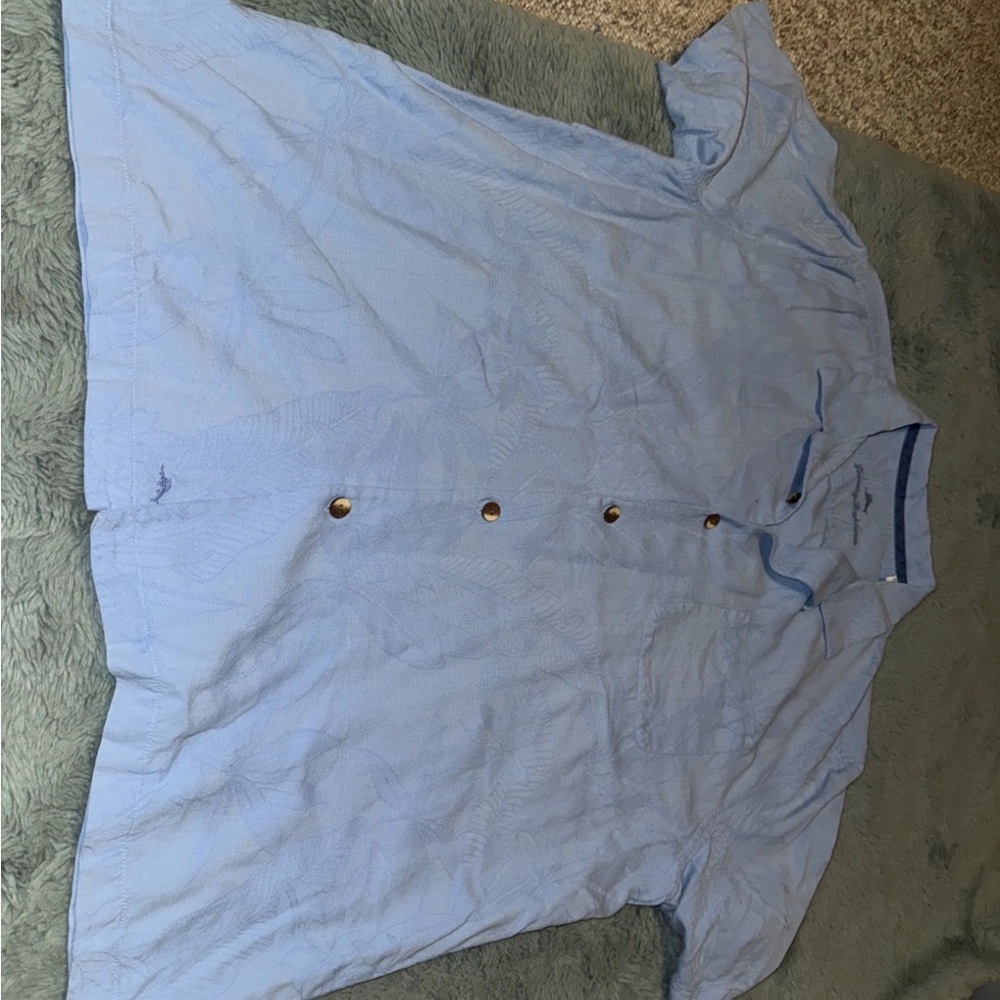 Tommy Bahama Shirt Mens XL Blue Short Sleeve Button Up Floral 100% Silk